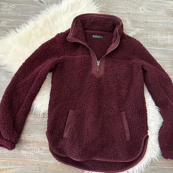 Maroon ABERCROMBIE Sherpa Fleece Zip - Picture 3 of 4